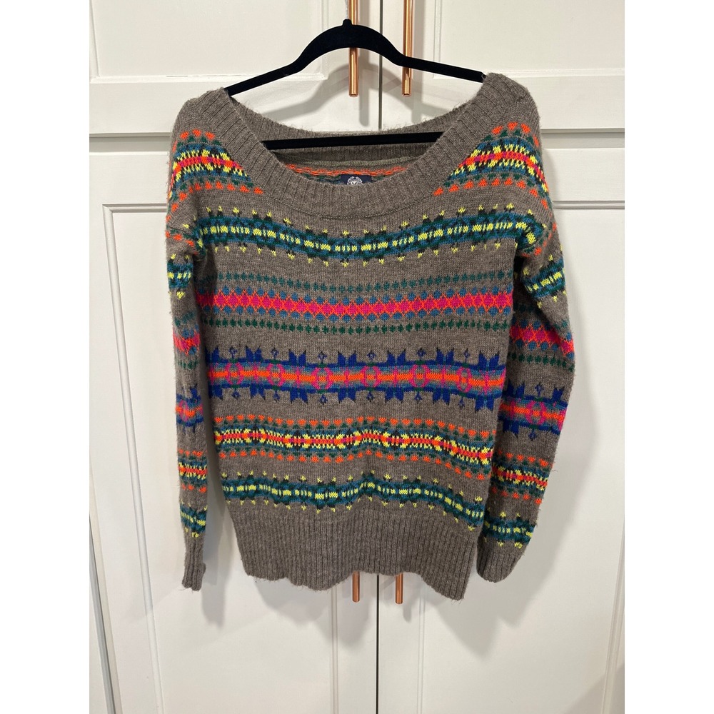 American Eagle Outfitters Neon Fair Isle Wool Blend Sweater preppy Womens M boho